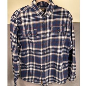Jachys NY Men's Blue Plaid Flannel Shirt L Brushed Cotton Twill